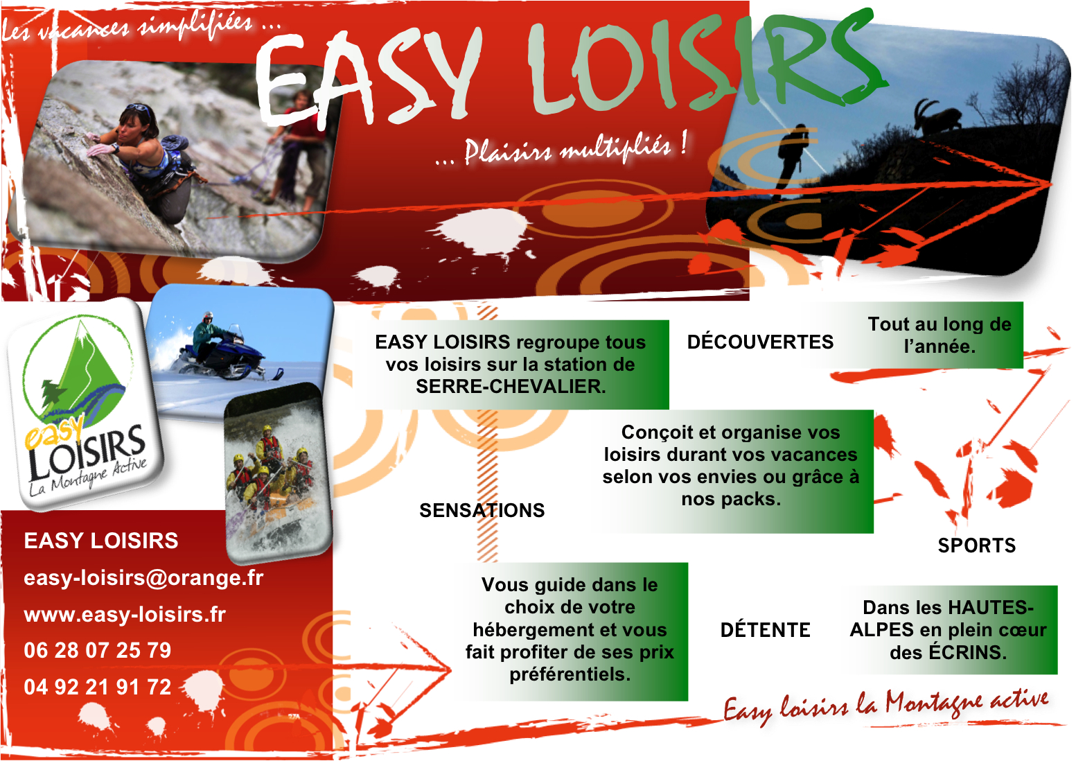 présentation easy loisirs montage photo escalade, eau vive, scooter, ski, ... et présentation d'easy loisirs